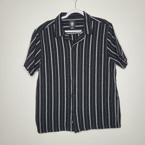 Element black white striped cotton button front short sleeve casual shirt XL